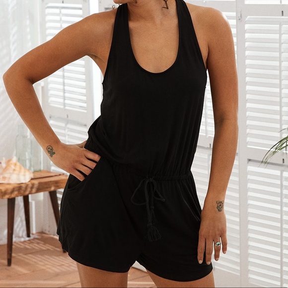 aerie Pants - Aerie Black Romper With Lace Razorback Size Medium